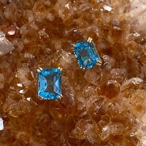 Gorgeous Blue Topaz Earrings, Set in 14K Yellow Gold